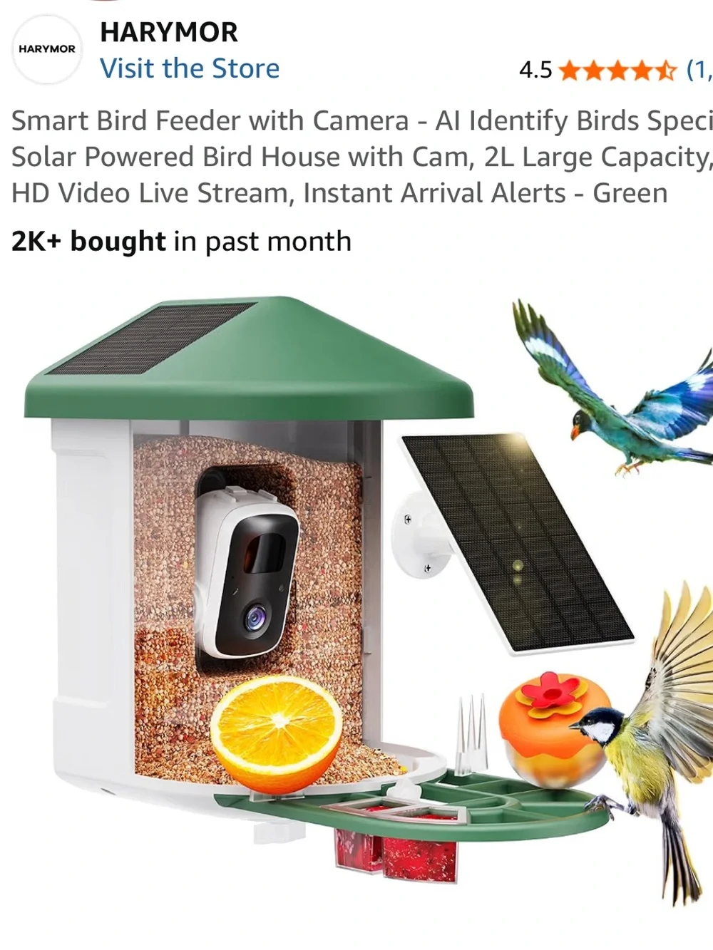 Haymor Green Solar Bird Feeder with Camera New In Box #M2859